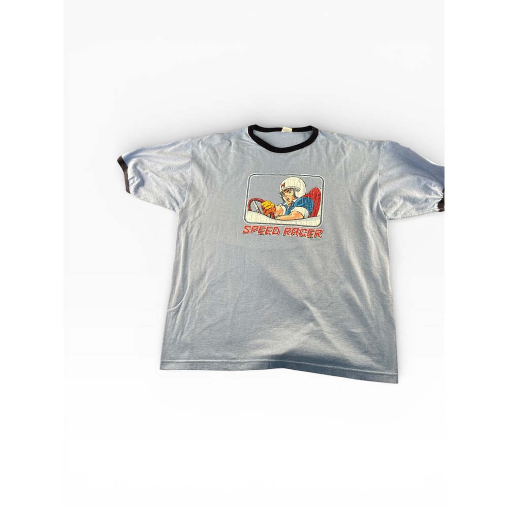 Speed Racer Vintage Ringer T-Shirt Mens 2XL Light Blue TNT Trau‎ & Loevner Anime